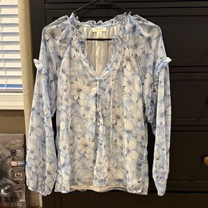 Elegant Light Blue Floral Women's Blouse